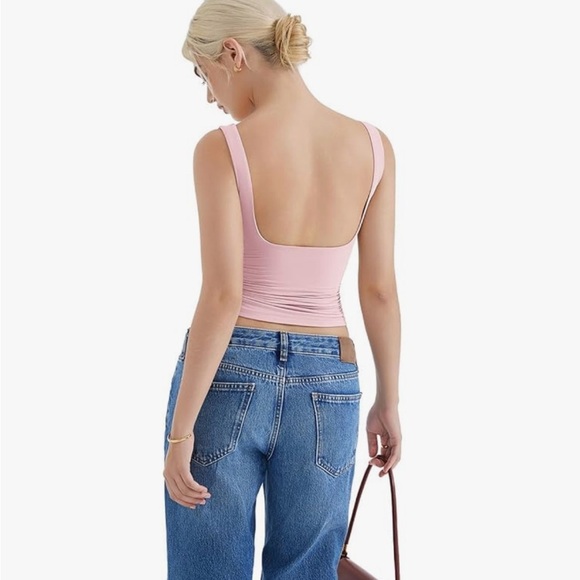 NWT SUUKSESS Padded Open Back Boat Neck Tank Tops Double Lined Large Pink - Picture 4 of 7